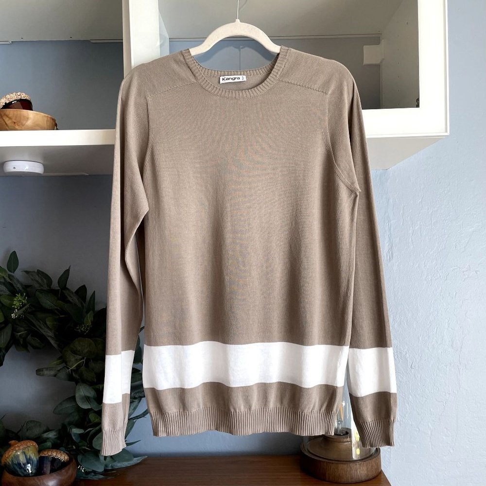 kangra Cotton Knit Sweater Shirt Taupe White